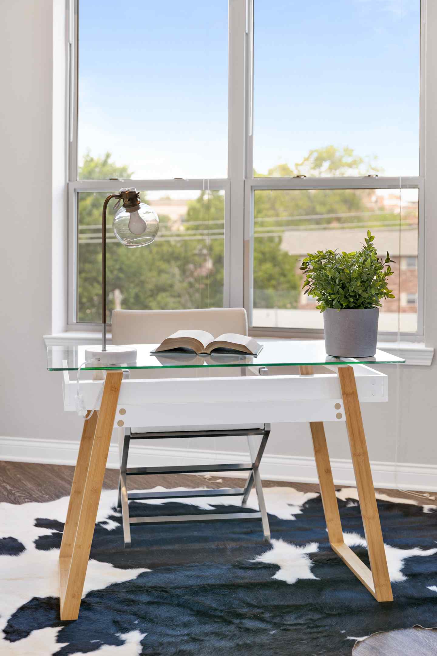 A zoomed in picture of the desk in the office of a student housing apartment.