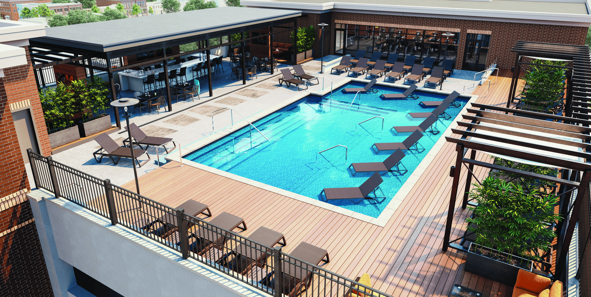 Rooftop pool at new student housing apartment building, perfect spot for relaxing and enjoying the view.