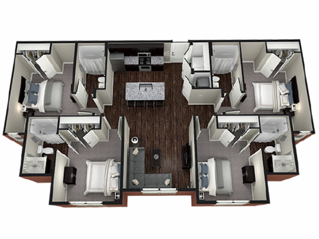 A 3D image of the 4BR/4BA – Thayne II Reno floorplan, a 1422 squarefoot, 4 bed / 4 bath unit