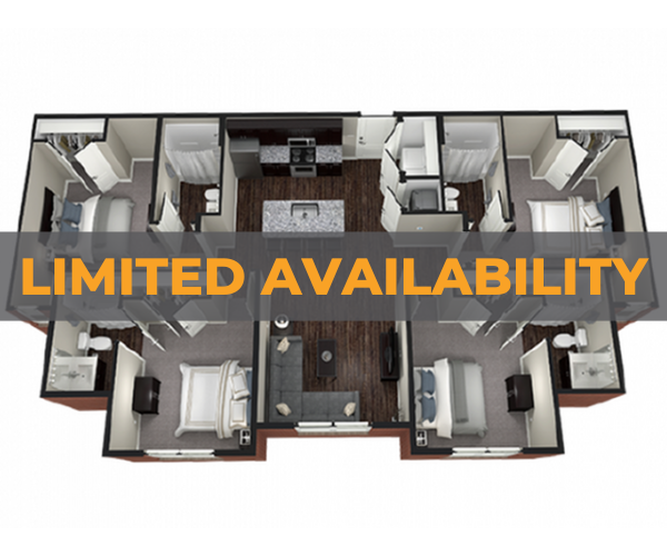 A 3D image of the 4BR/4BA – Thayne II floorplan, a 1422 squarefoot, 4 bed / 4 bath unit