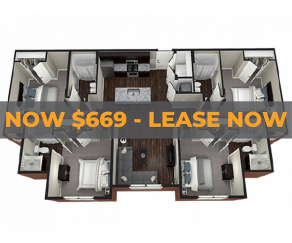 A 3D image of the 4BR/4BA – Thayne II Reno floorplan, a 1422 squarefoot, 4 bed / 4 bath unit