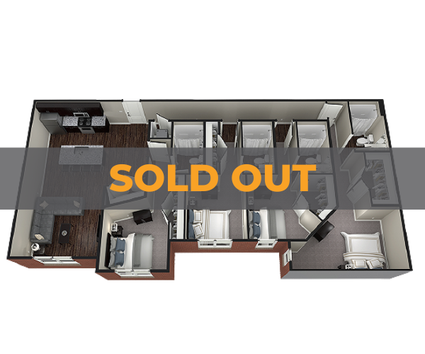 A 3D image of the 4BR/4BA – Cambridge Reno floorplan, a 1685 squarefoot, 4 bed / 4 bath unit